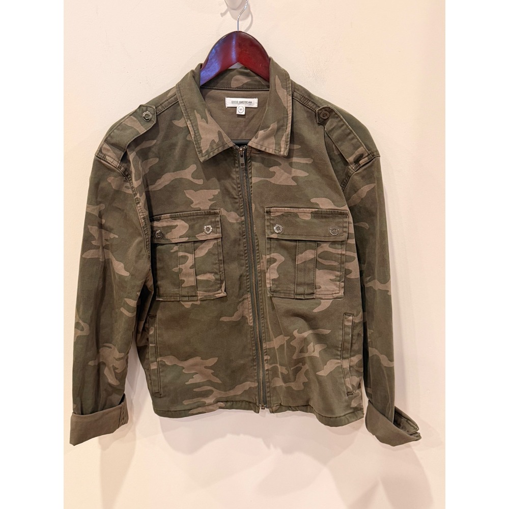 Good American Womens Camo Military Utility Jacket Green Zip Up Size 0/1 GMJ502